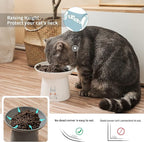 6.5 Inch Extra Wide Raised Cat Bowls, Elevated Cat Food Water Bowl Set | Ceramic, Prevent Neck, Whisker Fatigue, Anti Vomit, Dishes for Elder Big Cats & Small Dogs, White & Grey