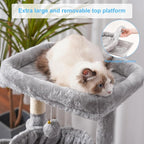 Hey-brother Cat Tree Tower with Large Bed, Hammocks, Scratcher, MPJ006SW | 35.4 Inches Cat House with Cozy Condo, Sisal Scratching Posts for Indoor Cats, Light Gray
