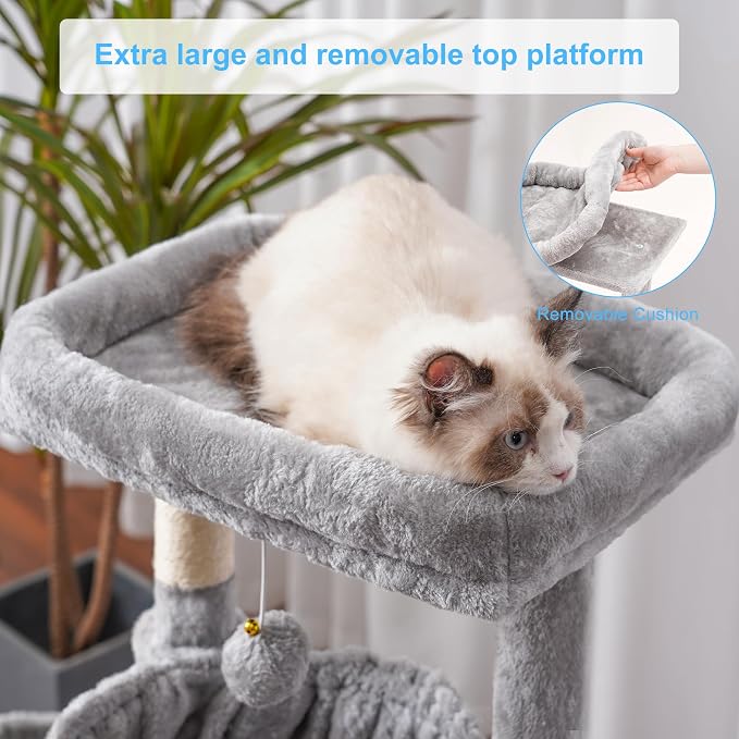 Hey-brother Cat Tree Tower with Large Bed, Hammocks, Scratcher, MPJ006SW | 35.4 Inches Cat House with Cozy Condo, Sisal Scratching Posts for Indoor Cats, Light Gray
