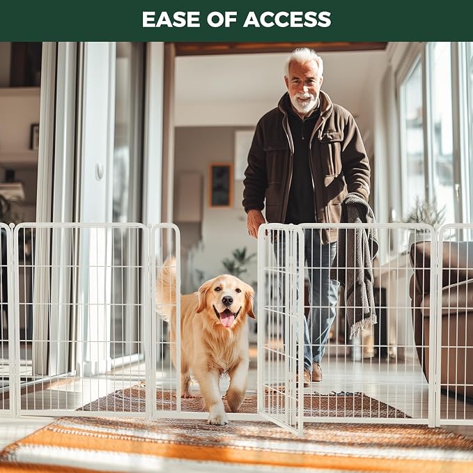 FXW Dog Gate, Extra Wide Adjustable for Openings Up to 111", 40" H | Flexible Space Control, Easy Walk-Through Access, 3 Panels + 1 Gate, For Medium & Large Dogs, Garage Use