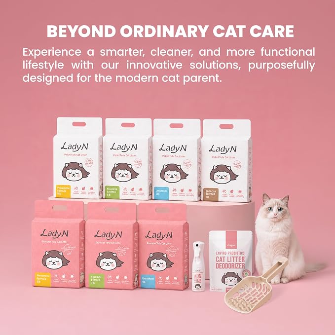 Lady N Cat Attract Tofu Cat Litter, Calming, Compatible with Auto-Box 18lb | Natural Pheromone Attractant Formula, Litter Box Training Aid, Ideal for Multi-Cat Homes, Mini-Pellet Shape
