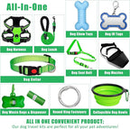 No Pull Dog Harness Adjustable Collar & Leash Set - Dog Halter Harnesses Collapsible Bowls & Poop Bag Dispenser Muzzle ID Tags Toys Fits Small Medium Large Dogs (Green-S)