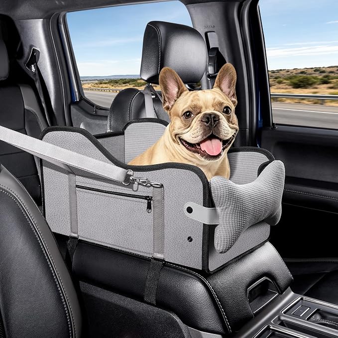 Center Console Dog Car Seat,Dog Car Seats for Small Dogs with Soft Mattress,Pet Puppy Cars Seat (Grey, Medium)