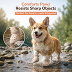 Soft Dog Shoes for Hot Pavement, Breathable Vented Dog Boots, Khaki, Size 5 | 4 Pack, Soft Rubber Material, Lightweight, Anti-Slip Soles, Reflective Strap, Wide Opening, Summer Walks, Medium & Large Dogs