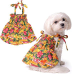 Parisian Pet Hawaiian Dog Dress - 100% Cotton Summer Clothes for Small Dogs Girl - Pet Dress with Pull-Up Straps - Floral Beach Dog Outfit - Lightweight Puppy Clothes - Stylish Dresses for Dogs