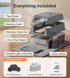 CATLIKE XXXL Stainless Steel Cat Litter Box - 3-Layer Urine Leak-Proof, Enclosed Design w/Charcoal Filter for Maine Coon & Multi-Cat Homes, Includes Metal Scoop & Extra Large Mat (2026 Upgrade)