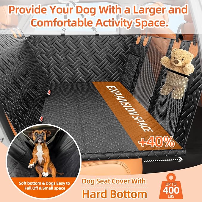 Back Seat Extender for Dogs,Hard Bottom Car Seat Cover for Dogs with Mesh Window,Waterproof Backseat Pet Cover Hard Bottom-Dog Car Seat Cover for Back Seat Dog Hammock for Car/SUV