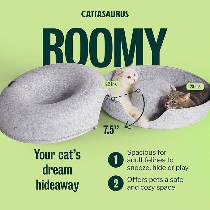Peekaboo Cat Cave Donut for Multiple & Large Cats up to 30-45 lbs, 3-in-1 Self Warming Cat Bed, Tunnel & Scratcher for Indoor Cats, Washable & Detachable Small Dog Bed (Light Gray, Large)