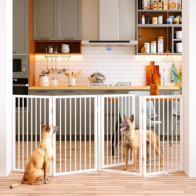 Vantas 80" x 32" Foldable Freestanding Extra Wide Dog Gate with Door,White | Freestanding Dog Gate for Stairs and Doorways, Renter Friendly No Drill, Extra Wide, Easy Storage, With Support Feet