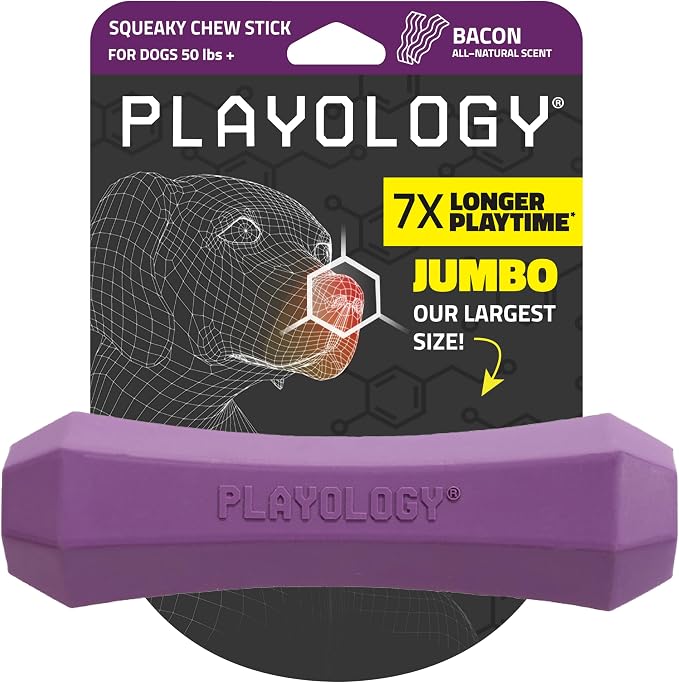 Playology Dog Toys | Squeaky Chew Stick for Large Dogs | Bacon Scented Jumbo Fetch Toy | Squeaky Dog Chew Toy