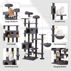 Meecal 79in Giant Cat Tree for Heavy Duty Big Cats, Large Cat Trees with Scratching Post, Cat Tree Tower with Cat Condos, Hammock & Plush Perch for Maine Coon, Smoky Gray
