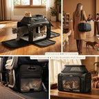 Top-Expandable Pet Carrier with Treat & Pet Window,17x11x9.5 Inch Alaska Hawaiian Airline Approved,Soft-Sided Dog Carrier for Small Dogs and Cats,Travel Cat Carrier with Locking Safety Zippers,Black