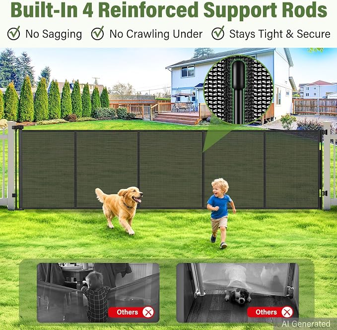 48" Tall 150" Wide Outdoor Retractable Gate for Dogs, All-Weather Resistant | Rustproof Stainless Steel Hardware, Reinforced Tall Retractable Baby Gates Outdoor Retractable Fence, Easy Install, Black