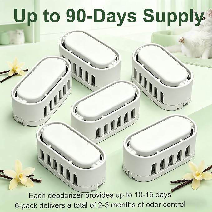 NewKe 6 Pack Deodorizer for Ellenpent ICB019 & ICB020 Automatic Litter Box | Odor Eliminator for Whiffee Automatic Cat Litter Box, Vanilla Scent, Fragrance Refills
