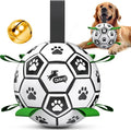 QDAN Dog Soccer Balls Toy with Bell Inside, Squeaky Ball for Large Dogs | 8 Inch Interactive Dog Toys for Tug of War, Durable Ropes Toys for 30-90 lbs Dogs, Large Herding Ball for Dogs Outside