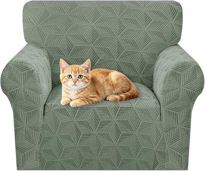 ZNSAYOTX Stretch Chair Cover, 1 Piece Couch Covers for 1 Seat Sofa, Jacquard Armchair Slipcovers with Elastic Bottom Thickened Furniture Protector for Dog Cat Pet (Small, Army Green)
