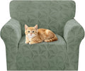 ZNSAYOTX Stretch Chair Cover, 1 Piece Couch Covers for 1 Seat Sofa, Jacquard Armchair Slipcovers with Elastic Bottom Thickened Furniture Protector for Dog Cat Pet (Small, Army Green)