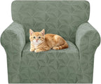 ZNSAYOTX Stretch Chair Cover, 1 Piece Couch Covers for 1 Seat Sofa, Jacquard Armchair Slipcovers with Elastic Bottom Thickened Furniture Protector for Dog Cat Pet (Small, Army Green)