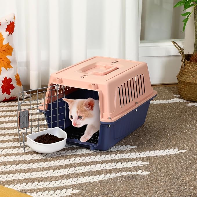 2 Set 18.9" Pet Carrier for Small Cats and Dogs, Hard Sided Plastic Cat Kennel for Pet with Front Door Security Lock Fully Breathable Travel Crate, up to 13 Lbs(Blue,18.9 x 12.6 x 11.8 Inch)