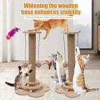 4-in-1 Wider Cat Scratching Post for Large Cats, Cat Tower for Indoor Cats | Wooden Cat Scratcher Toy w/ 2-Level Track, 8 Balls, 2 Sisal Balls & 2 Wand Toys; Stable Indoor Activity Center for All Ages