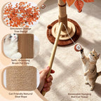 46" Extra Tall Cat Scratching Post with Toy for Large and Adult Indoor Cats | Sisal Cat Scratcher Tree with 3D Leaves for home decor, Hanging Plush Ball, Stable 3-Layer Wooden Base with Ball Track Toys