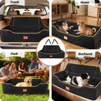 XIEEAOZEE Large Dog Car Seat for Dods Under 100 lbs, Memory Foam Dog Car Bed for Backseat & Trunk, Detachable and Washable Cover, Pet Travel Seat with Storage Pockets, 2 Safety Belts