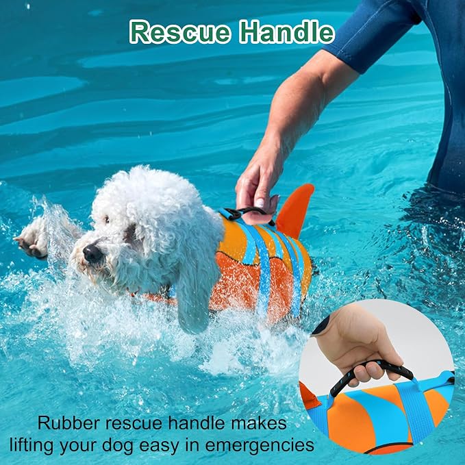 Fragralley Shark Dog Life Jacket, High Buoyancy with Tear-Resistant Nylon, Dog Float Vest for Swimming and Boating, Pet Life Preserver for Small Medium Large Dogs (PFD)