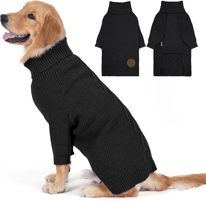 cyeollo Dog Sweater Long Sleeve Knitted Turtleneck Pullover Warm Clothes | Ultra Soft Warm Knit, Full Coverage, 4-Way Stretch for Easy Movement, Easy On & Off, Winter Daily Wear for Small Dogs