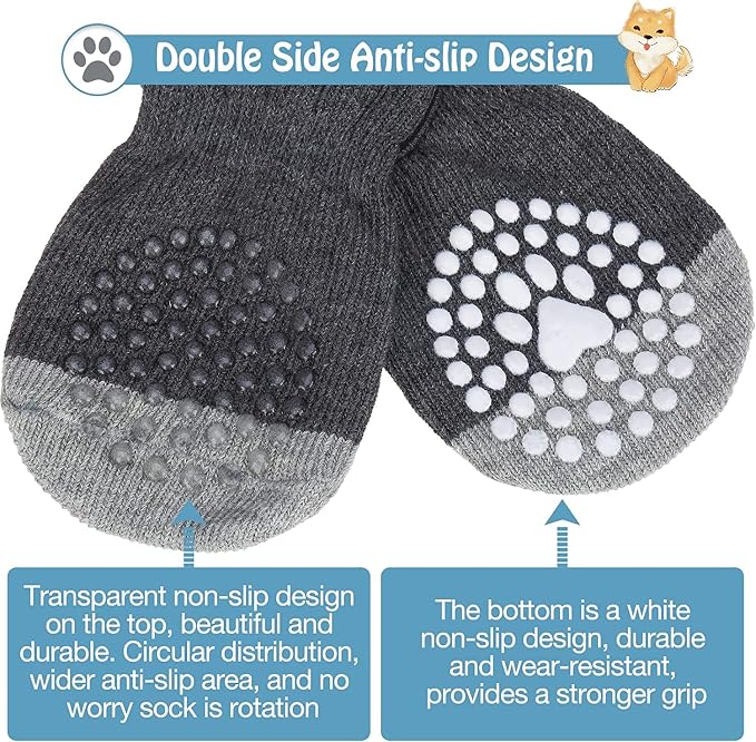 SCENEREAL Anti Slip Dog Sock to Prevent Licking Paws for Hardwood Floors, Boots & Paw Protector Shoes for Hot/Cold Pavement with Grippers, Double Sides Grips for Small Medium Large Senior Dogs