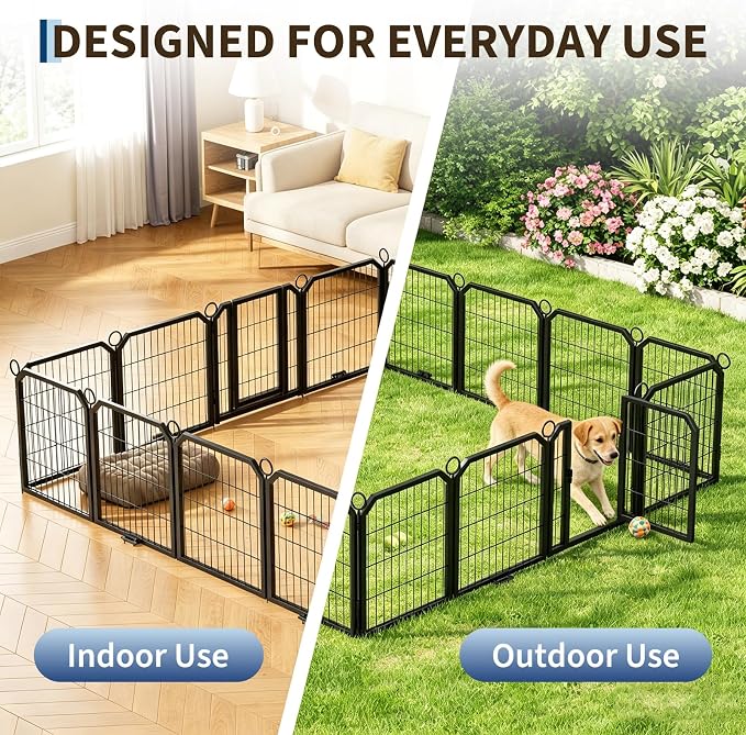 Dog Playpen Indoor 40 Inch 12 Panels Pet Pen with Door & Stakes Portable Exercise Puppy Playpens Metal Dogs Fence Outdoor for Yard RV Camping Training Trips Medium Large Dogs Foldable Expandable