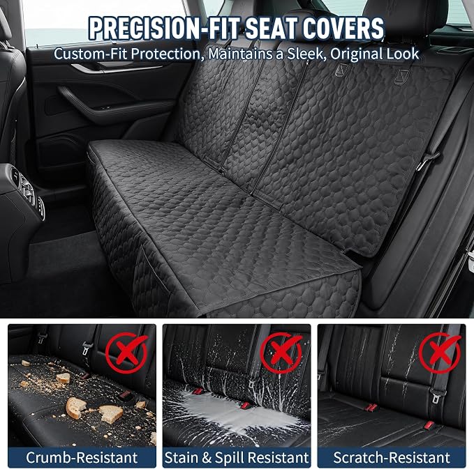 Dog Car Seat Cover, Back Seat Cover for Dog Pet Car Seat Universal Waterproof Scratch Proof Nonslip Durable Soft Pet Backseat Protector for Cars Trucks & SUVs (Black)