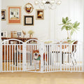 Foldable Pet Fence 96" Wide, 32" Tall,No-Assembly Dog Gate with Door,White | 4 Panels Metal Folding Freestanding Dog Gate Walk Through,Extra Accordion Puppy Folding Playpen for Doorways, Stairs,House