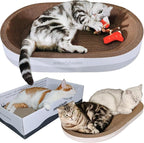 miwoowim 23.6" Extra Large Cat Scratcher Bed & Box Set, Oval Lounge Bowl | Includes 2 Oval Shape Beds & 1 Box with corrugated cardboard Scratch pad. Perfect for big cats and multi-cat households.