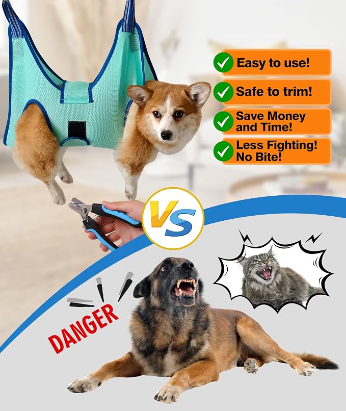 Kkiimatt Dog Grooming Hammock, XS Size Hanging Harness Holder for Nail Clipping,Nail Trimming Hammock for Pet, Grooming Sling Hanger with Thick Fabric Neck Support Wide Strap Restraint