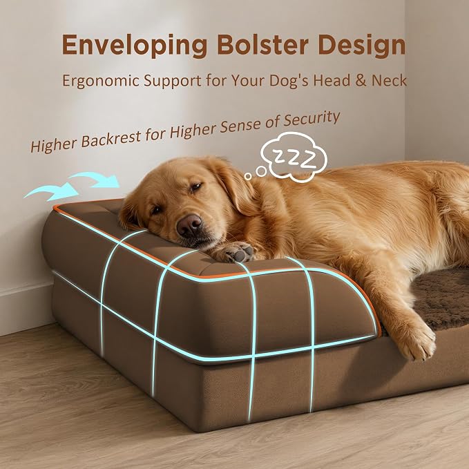 Comfort Expression Orthopedic Dog Bed for Extra Large Dogs with Bolster | Waterproof Dog Couch Bed with Washable Cover & Non-Slip Bottom, Supportive Egg Crate Foam XL Pet Bed, 45x35 Inch