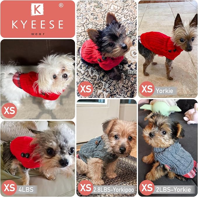 KYEESE Dog Sweater Turtleneck Thick Knit Pullover for Cold Weather | Stretchy Fit, Lightweight & Warm, Cozy Knit Comfort, Classic Plaid Design, Gentle on Sensitive Skin, Comfortable Daily Wear