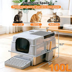 XXXL Stainless Steel Cat Litter Box with Lid,28"×20"×16"Metal Cat LitterBox | High-Sided Jumbo Enclosed Litter Box for Big Cats & Multiple Cats,Ragdoll,Maine Coon,Bengal,Odor-Free/Anti-Leakage/Easy Clean
