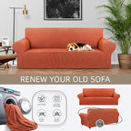 Stretch Couch Covers for Sofa, 3 Cushion Slipcover,Pureed Pumpkin | 1-Piece Washable Sofa Cover Pet Friendly(78"-94") Furniture Protector Soft Jacquard, Elastic Bottom for Dogs & Kids