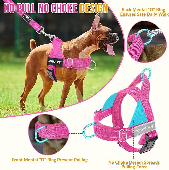 Lukovee No Pull Dog Harness and Leash Set - Adjustable Soft Padded Vest with Front Clip for Easy Control, Reflective Durable Harness for Safe Daily Training Walking for Medium Large Dogs (L, FU)
