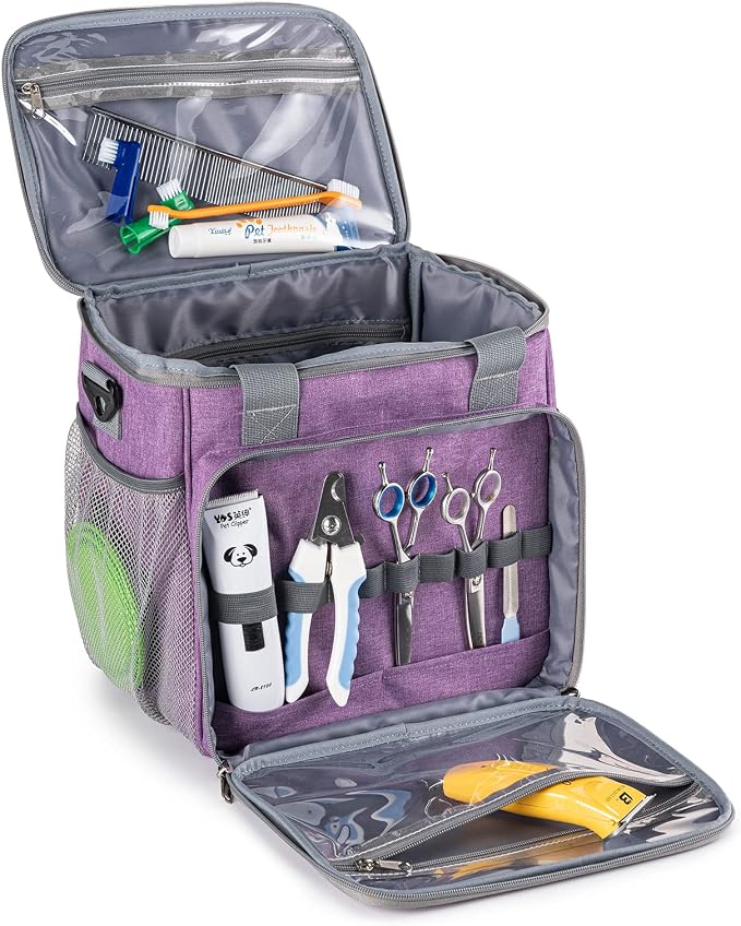 Pet Grooming Bag, Dog Grooming Supplies Organizer Tote Bag, Perfect for Pet Grooming Tool Kit Accessories-Purple