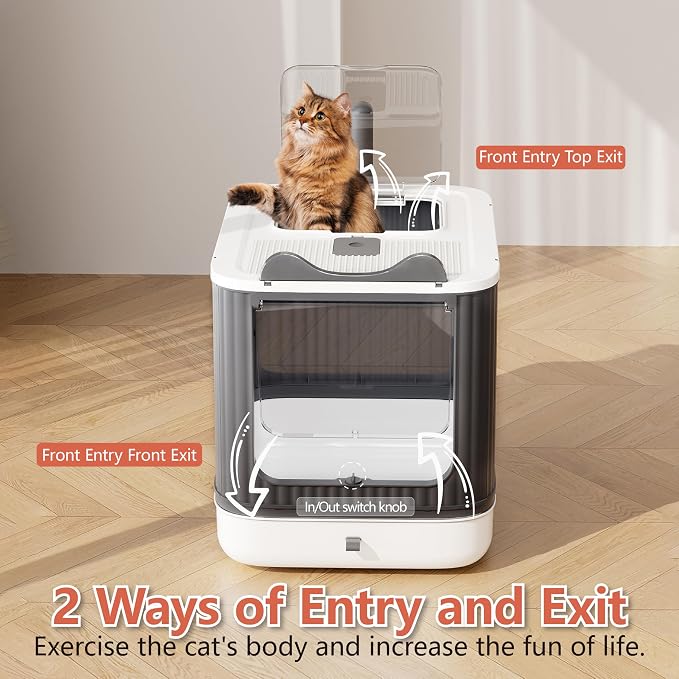 Covered Cat Litter Box with Lid for Kitten to Medium, Grey-White | LCZLBRRD, Covered Enclosure, Anti-Splashing, Easy to Clean and Assemble, 3 Modes For Kitten to Medium, Odor-Free