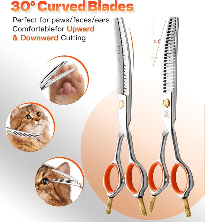 6" Small Curved Chunker Scissors, Japanese 440C Steel with Safety Round Tips, Lightweight Pet Grooming Shears for Professional Face, Paws & Body Contouring