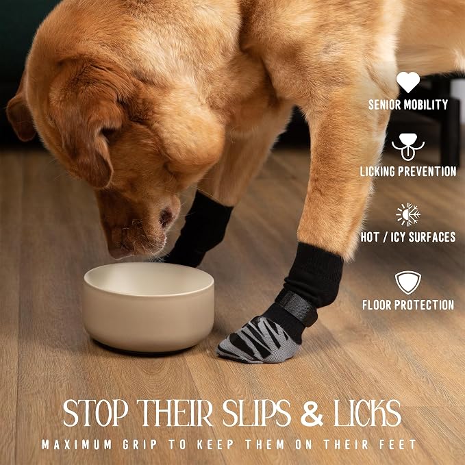 DOK TigerToes Premium Non-Slip Dog Socks for Hardwood Floors - Extra-Thick Grip that Works Even When Twisted - Prevents Licking, Slipping, and Great for Dog Paw Protection (X-Large)