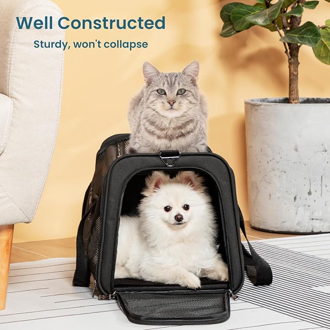 PETSFIT 19 x 12 x 12 Large Cat Carrier | Roomy Escape-Proof Cat Car Seat, Safe Driving, Lockable Zippers & Safety Tether, Soft-Sided Travel Carrier