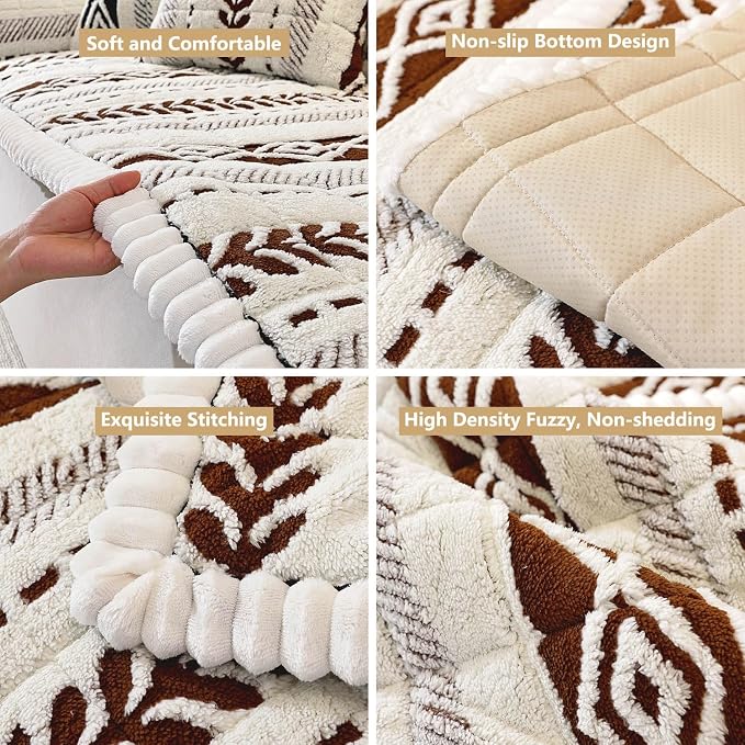 Couch Cover for Dogs, Washable Non-Slip Boho Geometric Pet Sofa Protector, Soft Sofa Slipcovers Cushion Protector for Dogs and Cats. (Coffee, 27.6" x 59.06" x 1.5")