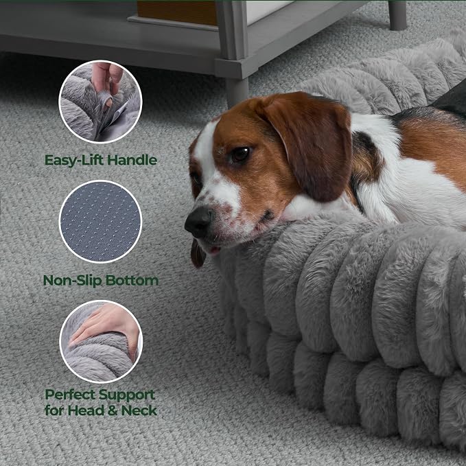 BALANCE Luxury Donut Dog Bed, 43 Inches Round Dog Beds Large Sized Dogs Washable, Orthopedic Calming Dogs Bed for Pets with Anti-Slip Bottom, Gray