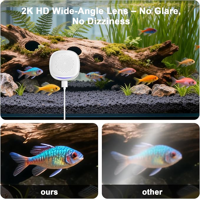 2K AI Reptile & Aquarium Camera with Wide-Angle Lens | 2.4G&5GHz WiFi, 24/7 Recording, Anti-Glare & No Reflection for Fish Tank Terrarium Lizard Snake Pet