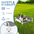Elevated Dog Bed with Guardrail, Raised Pet Bed for Small Dogs | Rust-resistant stainless steel frame with safety fence & soft cotton fabric. Anti-slip feet for secure indoor and outdoor use