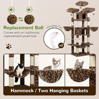 Globlazer Big Cat Tower for Indoor Cats, 80inch Cat Tower for Multiple Adult Cats XXL Cat Tree with Scratching Post, Hammock, 3 Perches, 2 Condos, 2 Hanging Basket, F80, Leopard Print