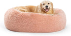 SAVFOX 36 inches Calming Donut Dog Bed - 3X Durable Plush Faux Fur, Machine Washable & Non-Slip, Fits up to 100 lbs, Pink